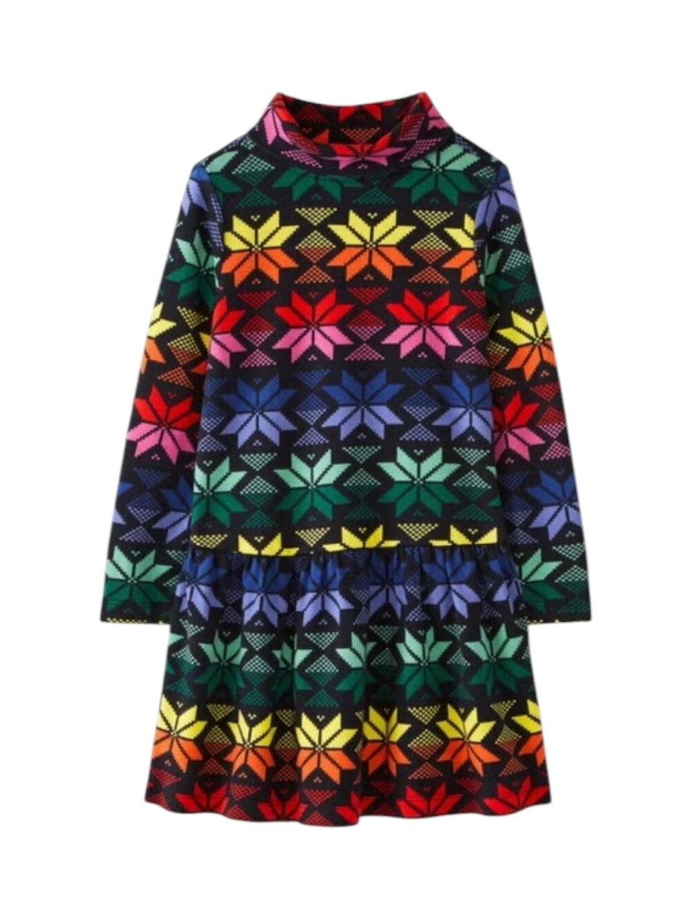 Hanna Andersson Kids Rainbow Black Colorful Scandi Snowflake Dress Girls 110 5